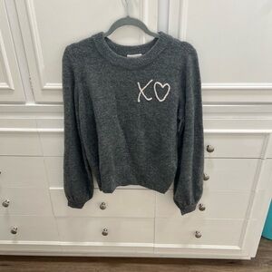 LC Lauren Conrad Charcoal Sweater with Pink XO Embroidery